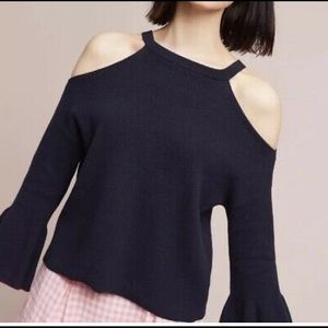 Anthro knitted & knotted coldshoulder sweater